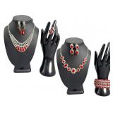 2 Beautiful Silver Tone & Red Crystal Fashion Sets