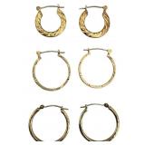 3 Pair 14k Hollow Hoops