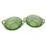 2 Green Depression Uranium Cherry Blossom Bowls