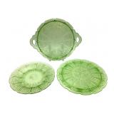 3 Green Depression Uranium Cherry Blossom Plates