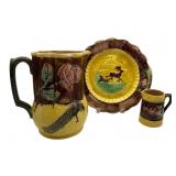 Majolica Pitcher, Plate & Creamer