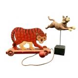 Maldonado Painted Wooden Tiger Pull Toy & Jumping