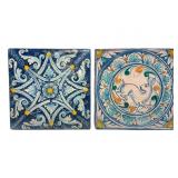 Vintage Pair of Hand-Painted Ceramic Tiles