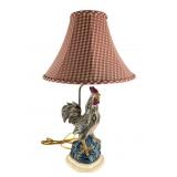 Ceramic Rooster Table Lamp W/ Gingham Fabric Shade