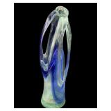 Abstract Hand-Blown Glass Sculpture with Blue Acce