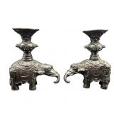 Pair of Bronze Elephant Candlesticks