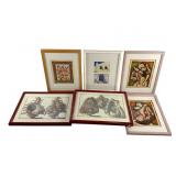 (6) framed prints and batik as listed