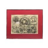 Framed Vintage Print W/ Red Mat