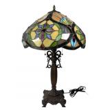 Faux Stained Glass Table Lamp w/ Floral Shade