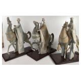 Three Lladro Wisemen on Horses with Wooden Bases