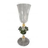 Blown Venetian Glass Wine Flute with Green Flowers