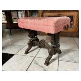 Victorian Bench with Tufted Seat & Carved Wood Fra