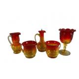 5 Pieces of Red & Amber Colored Glassware