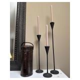 Metal Candlesticks & Leather Golf Bag Wine Holder