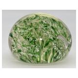 Blown Paperweight Green Flower