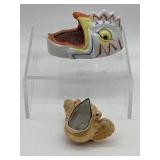 Unusual Rooster & Lusterware Fish  Heads