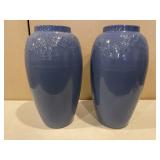 Blue Glaze ï¿½Bowï¿½ Stoneware Vases (2)