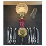 Cranberry Glass Wall Sconce w/ Crystals