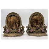 Antique Cast Iron Painted Tulips Litho Bookends