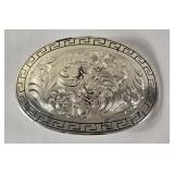 Silver Plated Oval Floral Belt Buckle