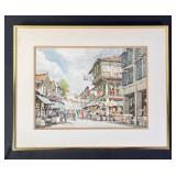 Street Scene Watercolor Signed By L.C. Chuan