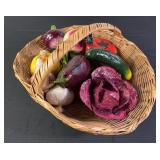 Paper Mache Vegetables w/ Wicker Basket