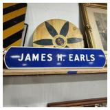 Large Blue Enamel "James H. Earls" Sign