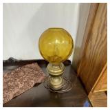 Antique Electric Brass Lamp with Glass Globe