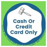 Payment Types-Cash or Credit Card Only