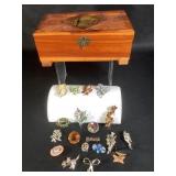 Vintage Costume Jewelry Brooches & Box