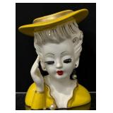 1960s Tilso 6" Lady Head Vase with Yellow Hat