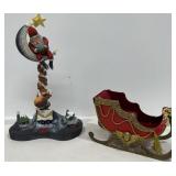 Victorian Metal Sleigh with Cherub, Santa Figurine