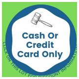 Payment Types- Cash or Credit Card Only