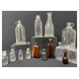 Antique Glass Milk Bottle, Medicine Bottles