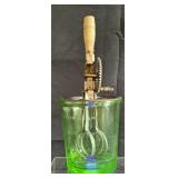 D&B Green Uranium Glass Measuring Cup w Hand Mixer