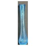 Mid Century Crackled Glass Blue Swung Vase