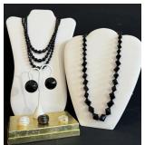 Black Cut Crystal Beaded Necklace,Milor Dome Rings