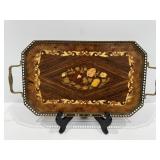 Vintage Italian Marquetry Inlaid Wood Serving Tray