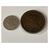 1847 Large Cent & 1868 3 Cent Nickel