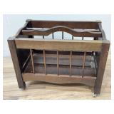 Vintage Mahogany Magazine Rack on Wheels