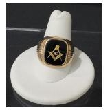 10K Gold Onyx Masonic Signet Ring