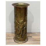 Vintage Brass Repousee Figural Umbrella Stand