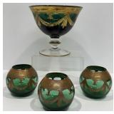 Medici Green & Gold Glass Compote & Votives