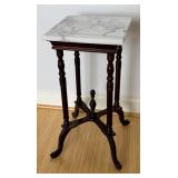 French Country Mahogany Marble Top Pedestal Table