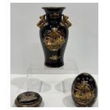 Vintage Limoges Black & Gold Vase, Egg & More