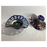 Vintage Basketweave Carnival Glass Ruffled Bowls