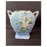 Blue Roseville White Rose Vase