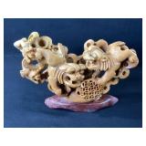 Vintage Hand Carved Soapstone Foo Dogs