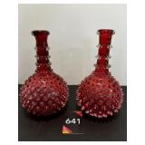 Vtg. Cranberry Hobnail Vases/Bottles