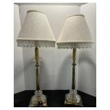 Pair of Brass Table Lamps With Shades